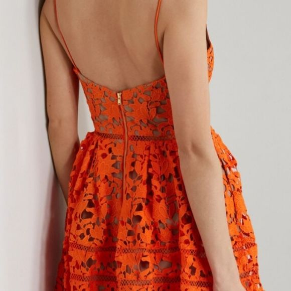 SELF-PORTRAIT Flared Macram'e and Ladder-Lace mini dress Size 12UK - Picture 2 of 7